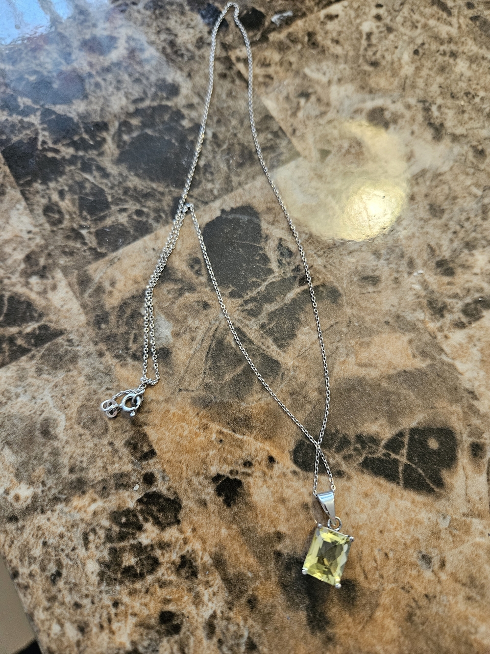 Silver Necklace with Peridot Emerald-Cut Pendant